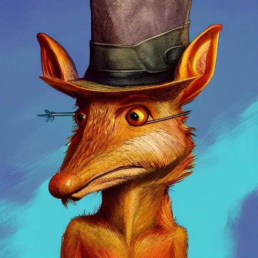 Image similar to a dik dik monster with tattoos wearing a fedora, colorful, digital art, fantasy, magic, trending on artstation, ultra detailed, professional illustration by basil gogos