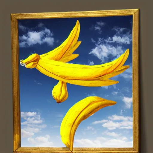 Prompt: A flying banana with wings, 3D Art