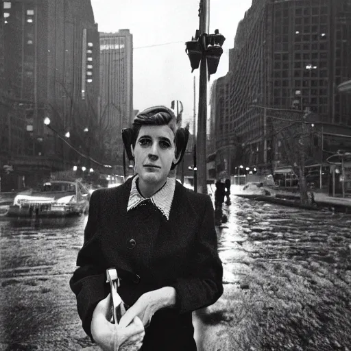 Image similar to selfie with iphone by vivian maier,, pouring rain menacing lights shadows, 8 k, hd, high resolution, 3 5 mm, f / 3 2, ultra realistic faces, ex machina