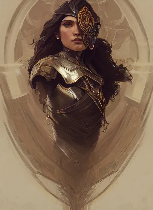 Image similar to portrait of knight, elegant, intricate, headshot, highly detailed, digital painting, artstation, concept art, sharp focus, illustration, art by artgerm and greg rutkowski and alphonse mucha