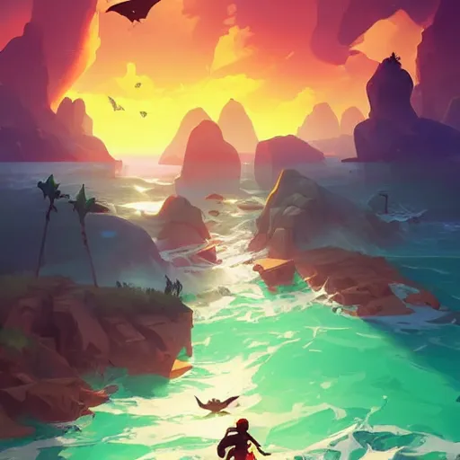 Image similar to painting treasure on sea of thieves game smooth median photoshop filter cutout vector, behance hd by jesper ejsing, by rhads, makoto shinkai and lois van baarle, ilya kuvshinov, rossdraws global illumination