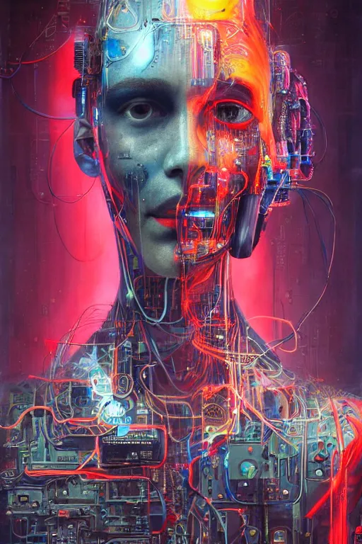 Prompt: portrait of computer & circuits, melting, homelander, 8 k, by tristan eaton, stanley artgermm, tom bagshaw, greg rutkowski, carne griffiths, ayami kojima, beksinski, giger, trending on deviantart, face enhance, hyper detailed, minimalist, cybernetic, android, blade runner, full of colour, super detailed