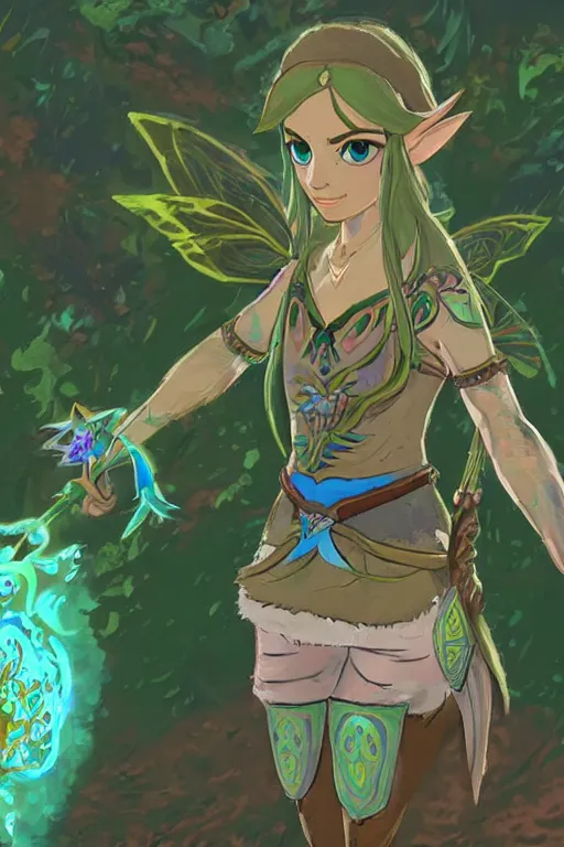 Image similar to an in game portrait of the great fairy from the legend of zelda breath of the wild, breath of the wild art style.