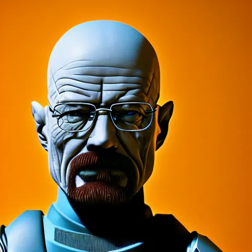 Image similar to Walter White in cybernetic battle armour, 4k octane render, highly detailed