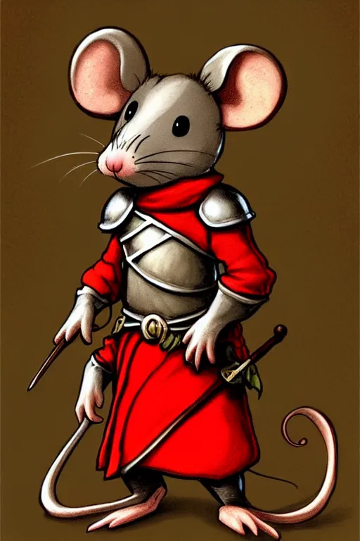 Prompt: a cute mouse knight character design, red wall, brian jacques fantasy art character