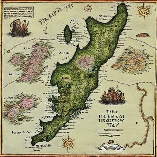 Image similar to map of thailand, fantasy, 1 7 th century, high accuracy, based on geographical map,