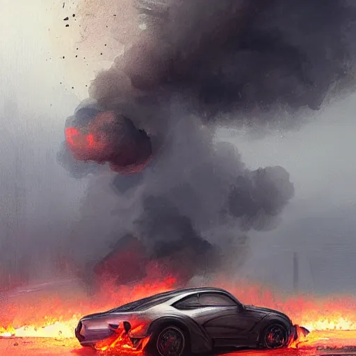 Prompt: a car on fire by greg rutkowski