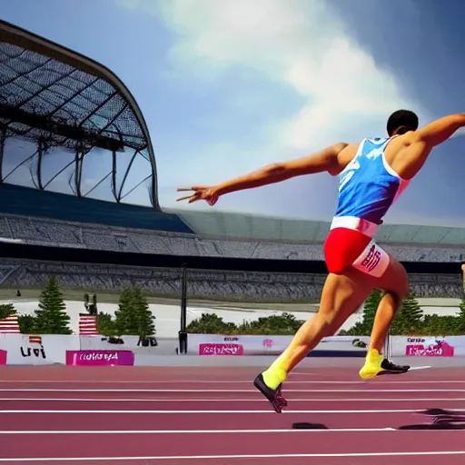 Image similar to sprinters vying for gold in track and field at the 2 0 2 4 paris olympics, ultra realistic, cinematic, very detailed