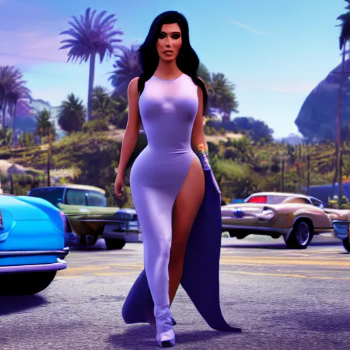 Image similar to kim kardashian as princess jasmine in GTA 5 full Hd octane render 8k