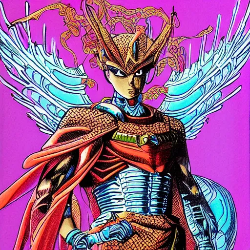 Image similar to portrait of the cyber archangel, intricate, highly detailed, masterful, in the style of moebius, akira toriyama