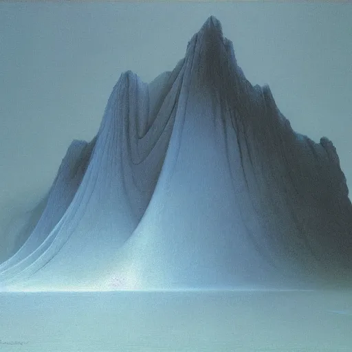 Prompt: a glacier by Zdzisław Beksiński, oil on canvas