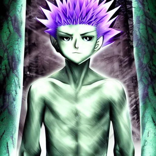 Image similar to killua lightning hxh digital art james paick realistic forest monsters