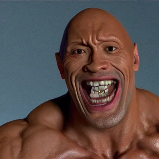 Image similar to gollum as Dwayne the rock Johnson, laughing