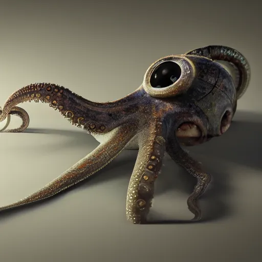 Image similar to hyperrealistic mixed media image of a cephalopod with proportional human hands, stunning 3 d render inspired art by greg rutkowski and xiang duan and thomas eakes, perfect symmetry, realistic, highly detailed attributes and atmosphere, dim volumetric cinematic lighting, 8 k octane extremely hyper - detailed render, post - processing, masterpiece,