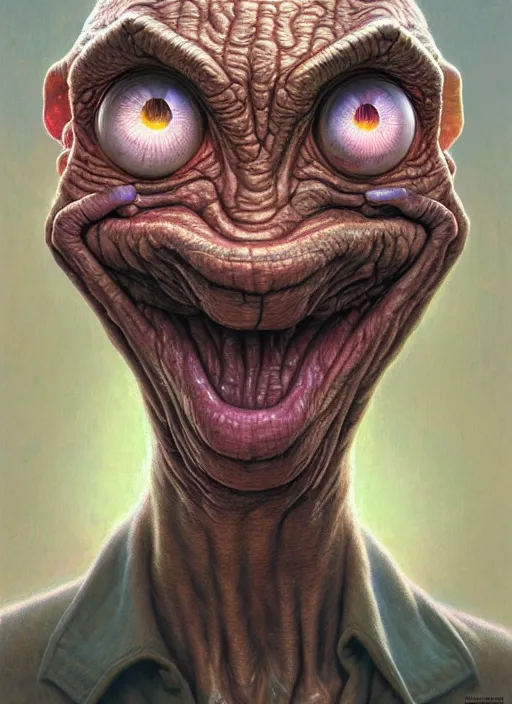 Image similar to anthropomorphic highly detailed group portrait of funny mr bean neon giant cute eyes hermit, intricate, elegant, digital painting, artstation, concept art, smooth, sharp focus, illustration, art by artgerm, bob eggleton, michael whelan, stephen hickman, richard corben, wayne barlowe, greg rutkowski, alphonse mucha, 8 k