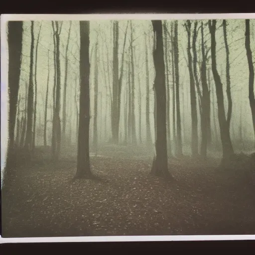 Image similar to 1960s art of ghost in magic forest, polaroid, kodak, film grain