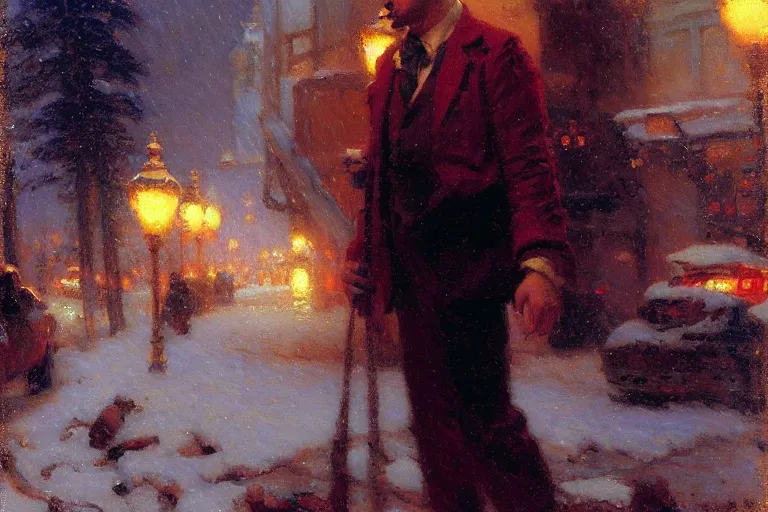 Image similar to winter, attractive male, neon light, painting by gaston bussiere, craig mullins, j. c. leyendecker