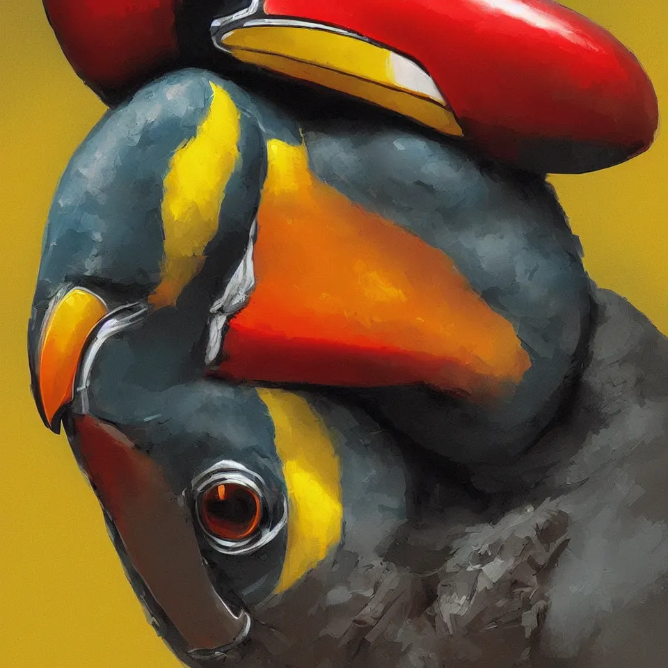 Image similar to portrait robot toucan, digital painting, digital art, beautiful, cinematic, 4 k, ultra hd, art by frank frazetta, dynamic lighting