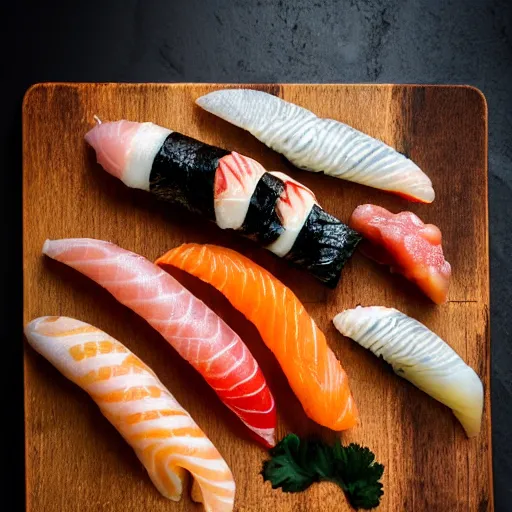various nigiri on a wooden board, sushi galore, food | Stable Diffusion ...