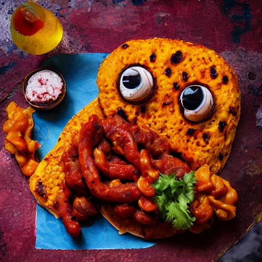 Prompt: chorizo monster, photograph