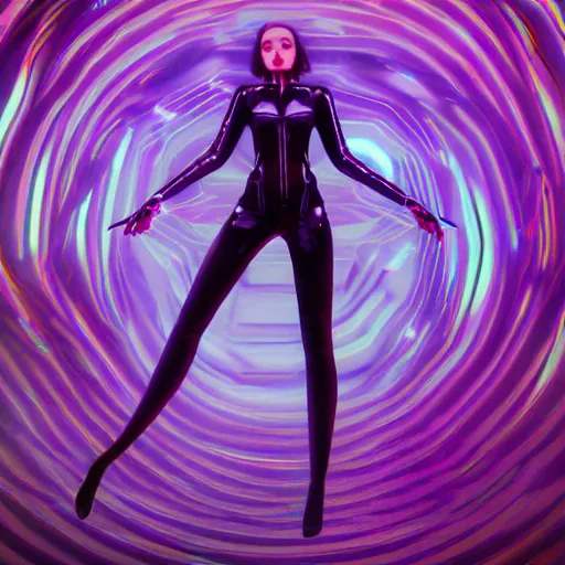 Prompt: long Shot of psychedelic Black widow standing in mysterious chromatic astral temple , stylish, lsd, soft, vimeo, cinematic, artwork by WLOP