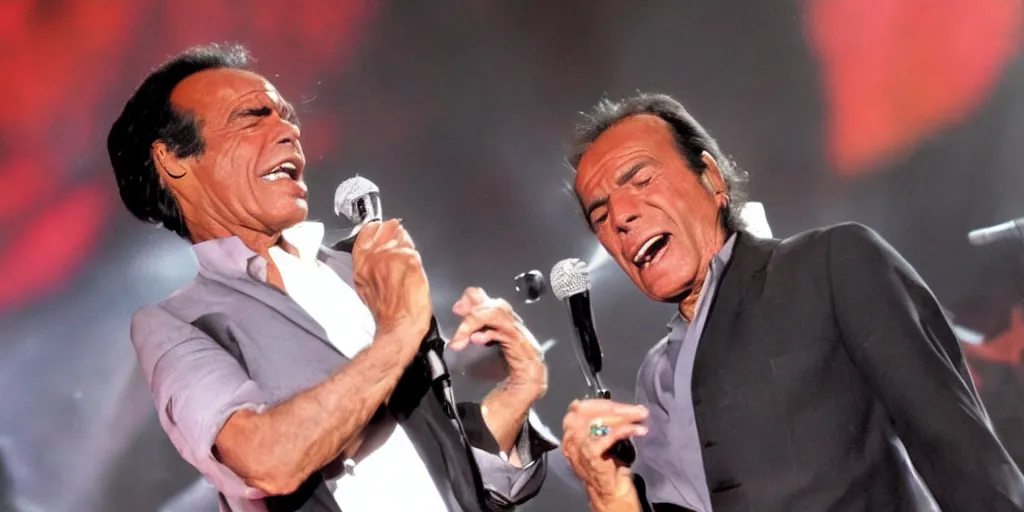 Prompt: Julio Iglesias crying in the middle of the April fair in Seville