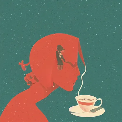 Image similar to illustration a girl drink a coffee, by malika favre and victo ngai