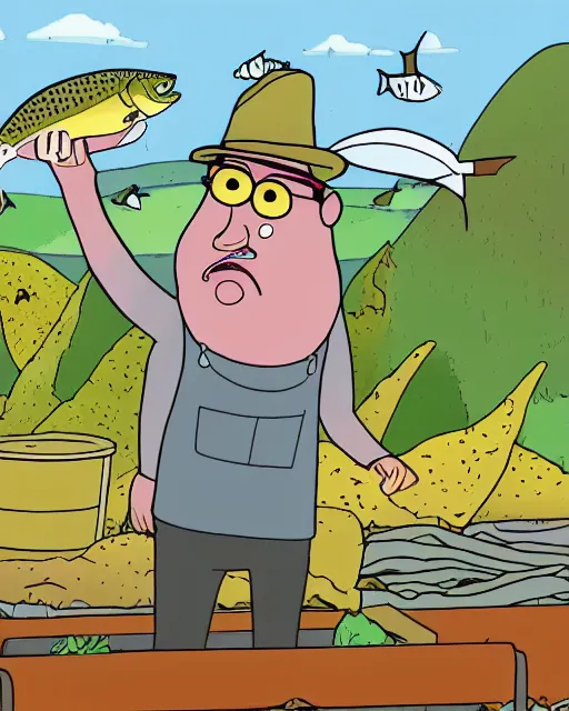 Image similar to Rainbow Trout farmer animated by Justin Roiland