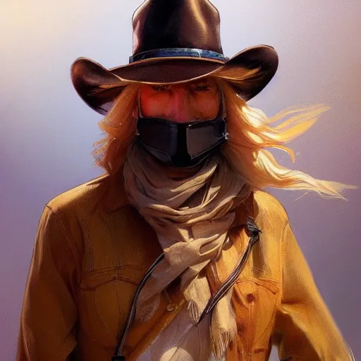 Image similar to Golden Retriever dressed as a Cowboy, highly detailed, digital painting, artstation, concept art, smooth, sharp focus, illustration, art by artgerm and greg rutkowski and alphonse mucha