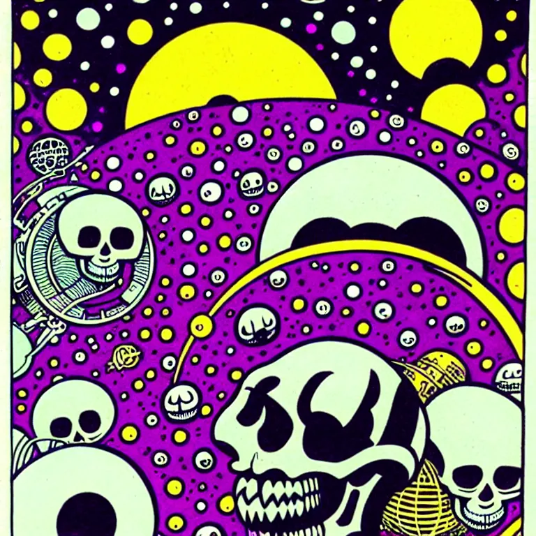 Image similar to by paul kirchner. skull in space. psychedelic.