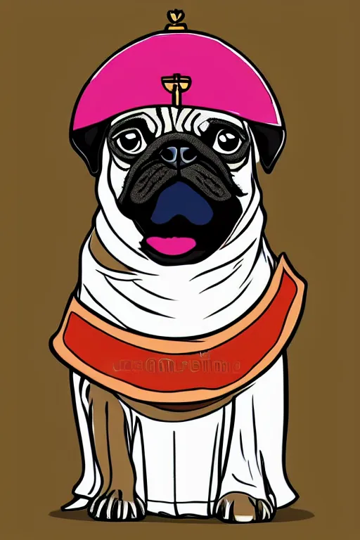 Image similar to Portrait of a pug as the pope, knight, medieval, sticker, colorful, illustration, highly detailed, simple, smooth and clean vector curves, no jagged lines, vector art, smooth