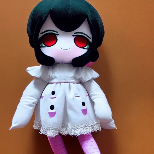 Image similar to cute fumo plush of a devout girl from a secret cult, the order of the burning shadow, studio lighting, chaotic evil