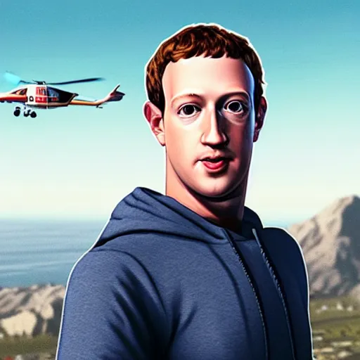 Prompt: mark zuckerberg as a gta 5 splash screen