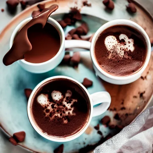 Prompt: hot chocolate photography, front angle, styled food photography, 4 k,