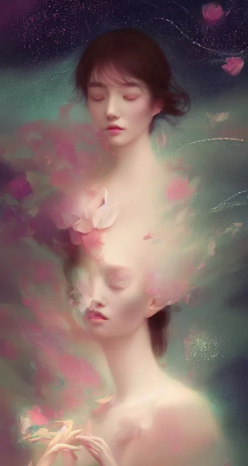 Prompt: breathtaking delicate detailed concept art painting beauty creature with starry night inside, by hsiao - ron cheng, bizarre compositions, exquisite detail, pastel colors, 8 k