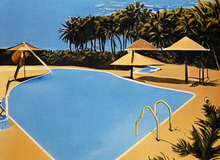 Image similar to pool at the beach. simplistic 6 0 s art