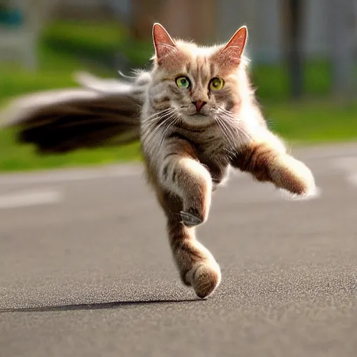 Prompt: photo of hyperspeed flying through space cat running fast with motion blur