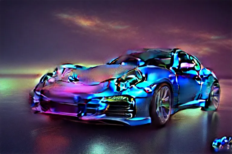 Image similar to iridescent Porsche 911, macro photography, by Thomas Kincade, Richard Sigamani, 8k photorealistic, HD, high details, concept art, trending on artstation