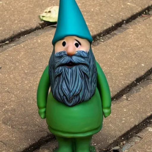 Image similar to a garden gnome that's depressed