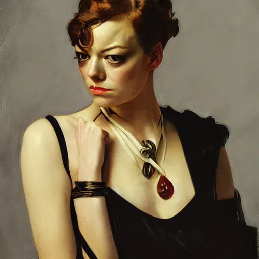 Image similar to emma stone in prey picture by j. c. leyendecker and peter paul rubens, asymmetrical, dark vibes, realistic painting, organic painting, matte painting, geometric shapes, hard edges, graffiti, street art : 2 by j. c. leyendecker and peter paul rubens : 4