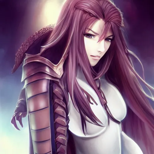 Prompt: a portrait of an attractive knight female anime character with long hair, shot of entire body, artgerm