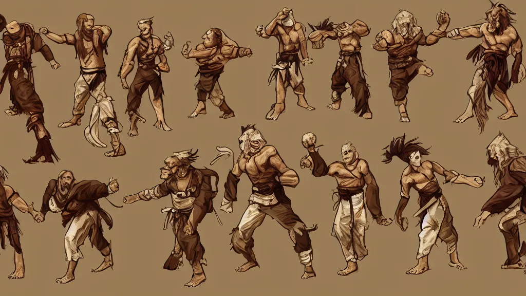 Image similar to a fantasy lion Martial artist person character design sheet, trending on artstation