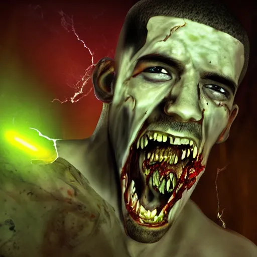 Prompt: drake as a zombie highly rendered, lit from above