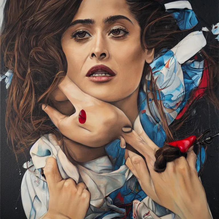 Prompt: Street-art portrait of salma hayek in style of Etam Cru, photorealism