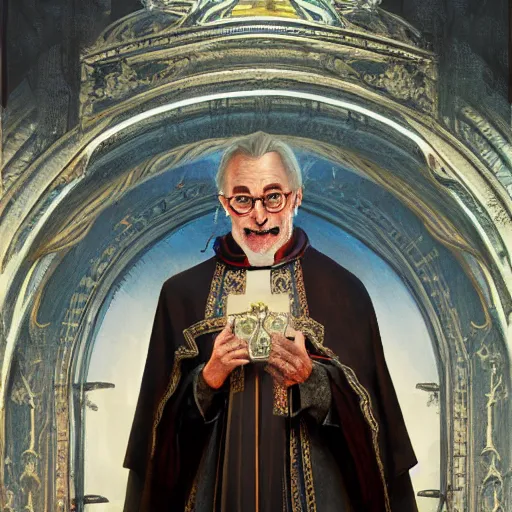 Prompt: patch adams as a priest, d & d, fantasy, intricate, elegant, highly detailed, digital painting, artstation, concept art, matte, sharp focus, illustration, art by greg rutkowski and alphonse mucha