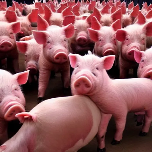 Prompt: xi jinping shocking pigs in slaughterhouse, shock stick