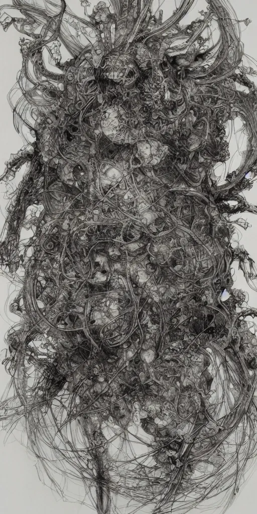 Image similar to portrait of yoshitaka amano's neural nightmare, stark composition