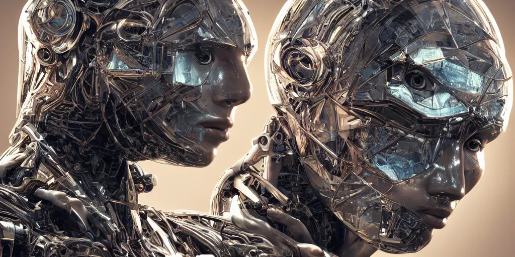 Prompt: hyperrealistic mixed media portrait of humanoid roboter forward angle, stunning 3d render inspired art by P. Craig Russell and Barry Windsor-Smith + perfect facial symmetry + dim volumetric lighting, 8k octane beautifully detailed render, post-processing, extremely hyperdetailed, intricate complexity, epic composition, grim yet sparkling atmosphere, cinematic lighting + masterpiece, trending on artstation