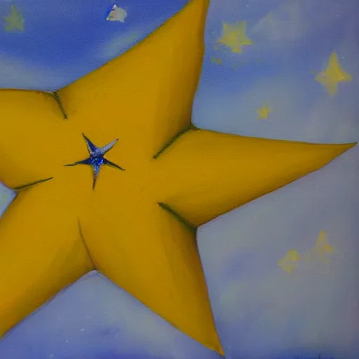 Prompt: a yellow star falling in the sky, goauche painting, deviantart