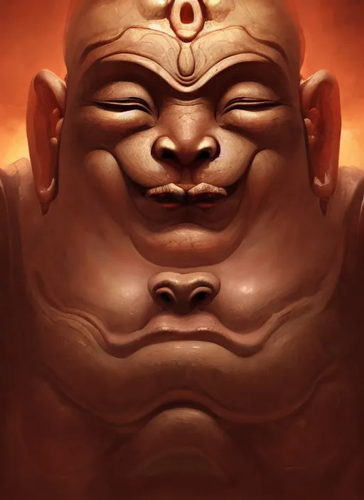 Image similar to oni with the face of a buddha, subsurface scattering, by jesper ejsing, justin gerard, tomasz alen kopera, cgsociety and fenghua zhong, highly detailed, rim light, cinematic lighting, illustration, art, octane render, very coherent, cinematic, hyper realism, high detail, octane render, 8 k